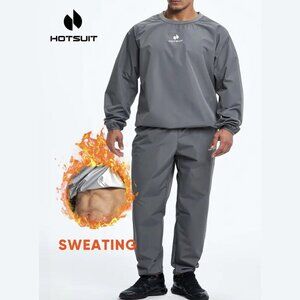 Hotsuit NWT Men’s Sauna Suit Anti Rip Workout Top and Pant in Charcoal Gray, XL